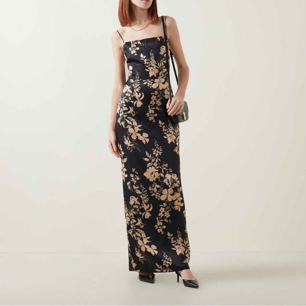 Reformation Frankie Black and Gold Silk Floral Maxi Dress